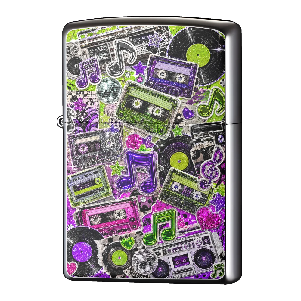 オリジナルZIPPO(ジッポー)ライター製作|Y2Kカセット&レコードコラージュ(音楽シール貼り)