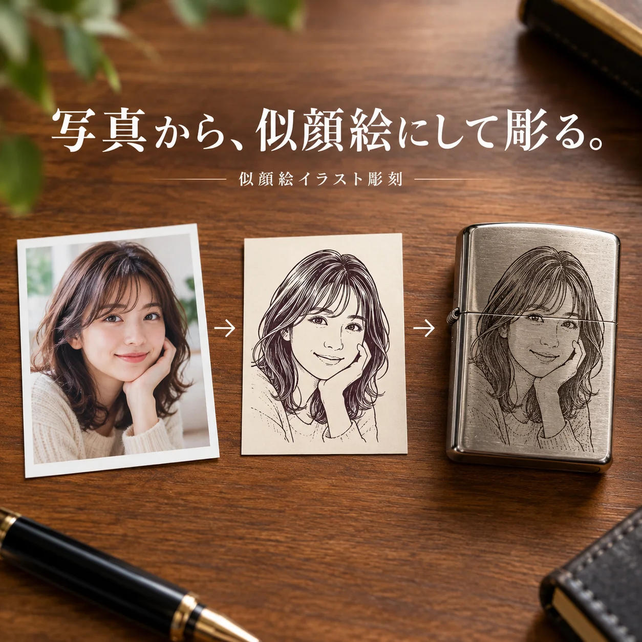 オリジナルZIPPO製作 似顔絵イラスト彫刻